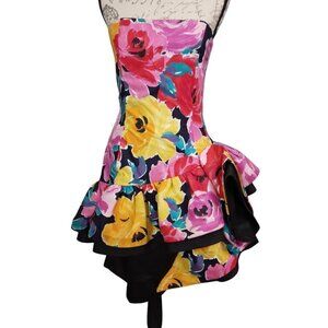Lillie Rubin | 80's Bold Floral Strapless Party Dress | Size 10